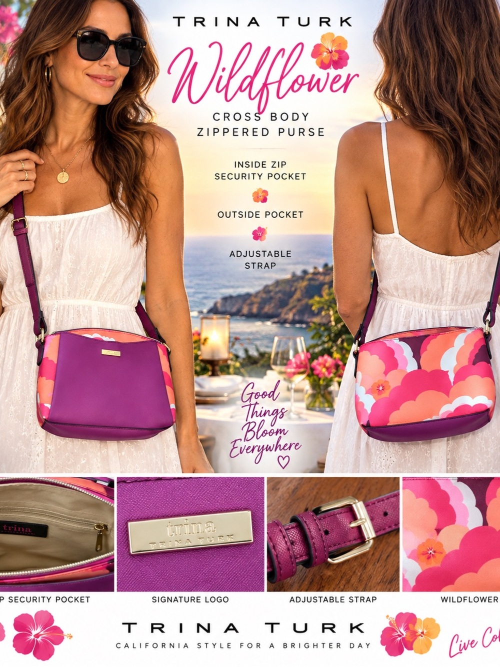 Trina Turk Wildflower Crossbody Bag in Purple and Pink Floral